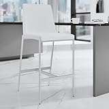 ZURI Eliza White Leatherette Counter Stool with Brushed Stainless Steel Legs