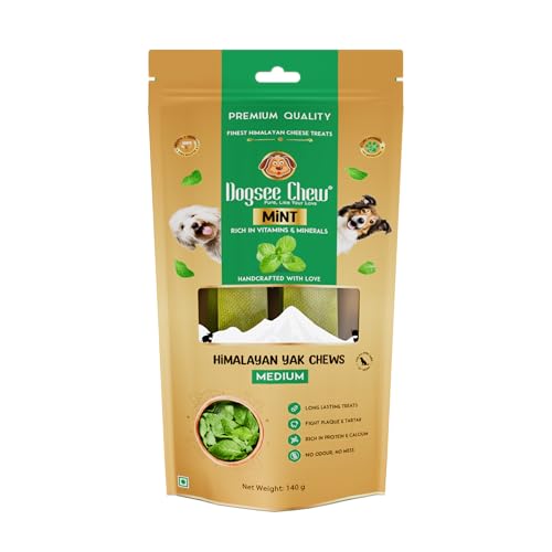 Image of Dogsee Mint Infused 100% Natural Yak Chew Bones for Dogs 140 gm (Medium - 2 Chews) Healthy Alternative to Rawhide - High Protein, All Life Stages