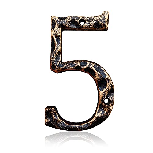 5.5 Inch House Numbers & Letters, Highly Visible Cast Iron Metal Home Address Number For Street Office Mailbox, Antique Brass (Number 5) #TOP5