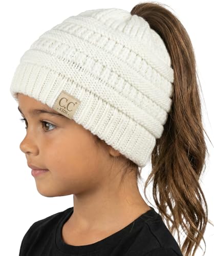 Image of Funky Junque BeanieTail Children's Ponytail Messy Bun Beanie Solid Ribbed Hat