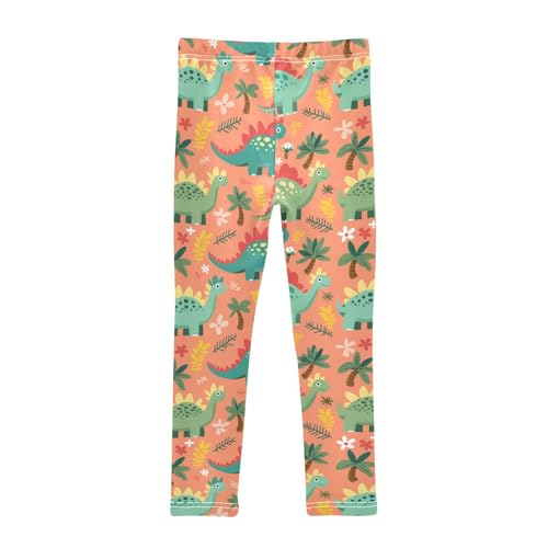 Wusikd Cute Dinosaurs Girls' Leggings Toddler Doodles Palm Trees Flowers Kids Yoga Pants Dance Active Tights 4T2