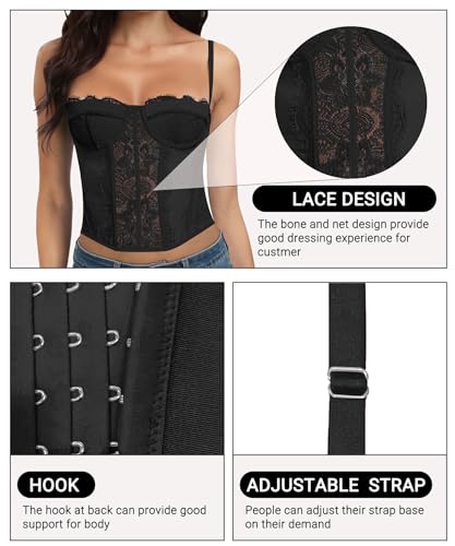 Image of AENLLEY Fashion Lace Bustier Corset Crop Tops for Women with Buckle - Sexy Going Out Top