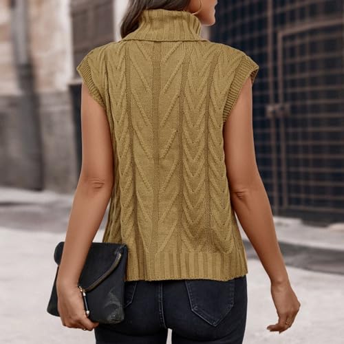 Womens Sleeveless Sweaters Fall Turtleneck Cable Knit Casual Loose Trendy Vintage Pullover Top Vest Work Clothes 20244