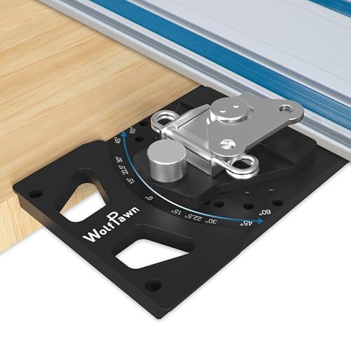 WolfPawn Adjustable Angle Track Saw Square with -60 to 60 Quick Positive Angle Stop Guide Rail Protractor & 90 Right Rail Guide Compatible with Festool and Makita