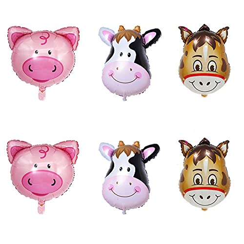 6 Pcs Cow Balloons Donkey Balloons Pig Balloons Cow Head Foil Balloon Walking Cow Foil Balloons for Cow Farm Theme Birthday Party Decorations