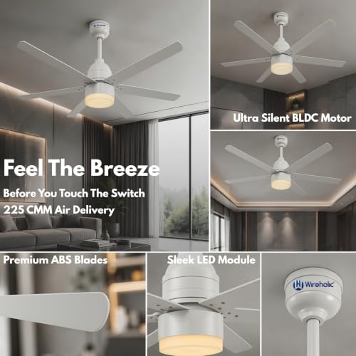 Image of NOVA BLDC Ceiling Fan with LED Light & Remote Control, 1200mm Sweep | 6 Blade Ultra Silent Designer Fan with 6-Speed Settings, 2H /4H /8H Sleep Timer Fan for Home & Living Room (White)