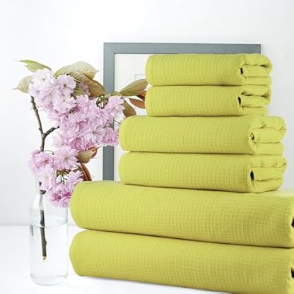 Casa Copenhagen Waffel-Frottee-Handtuch,6-teiliges Set, Baumwolle,extra groß, luxuriös, Limettengrün, 2 Badelaken XL, 89 x 178 cm, 2 große Handtücher, 51 x 79 cm, 2 große Waschlappen, 41 x 41 cm – Bild 4