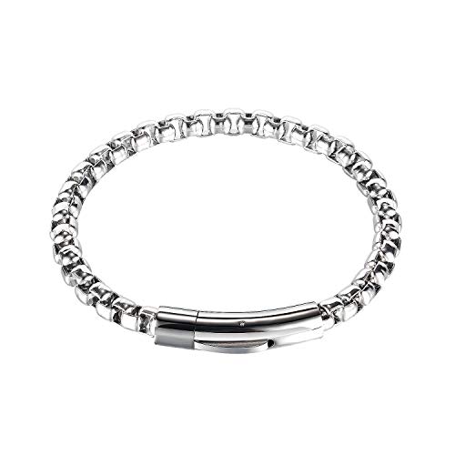 Gilieyer Bracelets en Acier Inoxydable pour Hommes, Gourmette Chaîne Cubaine Bracelet Chaîne Classique Homme Motif Boîte Chaîne Bracelet 6mm Chaîne Plaqué Or/Argent/Noir Bijoux (Argent) Cover