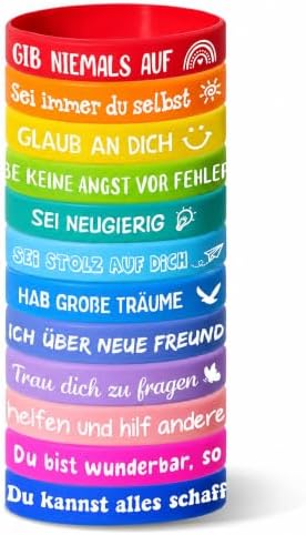 LVZONGXIN Motivationsarmbänder Kinder auf Deutsch, 24 Stück, 18 cm | Silikonarmband, Mitgebsel für Kindergeburtstag, Abschiedgeschenk in Kita/Grundschule oder Schultüten-Füllung