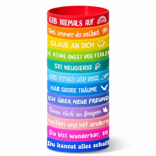 LVZONGXIN 24 Stück Motivationsarmbänder Kinder auf Deutsc Silikonarmband