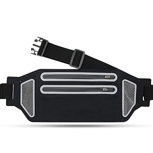 Palbyes Double Zipper Slim Expandable Pockets Waterproof Running Gym Workout Waist Bag, Adjustable Size Waistband, Fits…