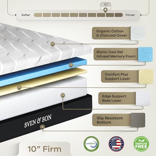 Sven & Son Classic Adjustable Bed Base, Head and Foot Lift, Massage, Under-Bed Lights, USB, Gel Memory, Zero Gravity Smart Frame - Split King + 10 inch Memory Foam Matt (Firm)