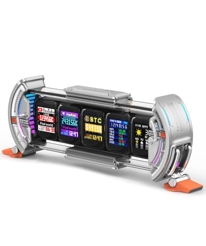 Divoom Times Gate 5Wayデジクロック スチームパンク風 PCデスクを彩る 近未来 ガジェット RGBライト【5スクリーン自由DIY：時計/天気予報/ピクセル作品/写真/SNSファンの数/カレンダー など対応】専用アプリ WiFi接続 ゲーマーのプレゼント（チタンシルバー）