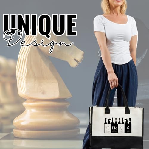 Bolsa tote de lona divertida para mujeres, con cremallera y correa para hombro, ideal para cumpleaños — regalo de ajedrez y química miniatura 2
