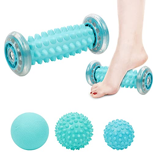 WOVTE Pack of 4 Foot Massager Roller & Massage Ball Therapy Set, Massage Tool for Muscle Pain Relief from Plantar Fasciitis for Trigger Point Release