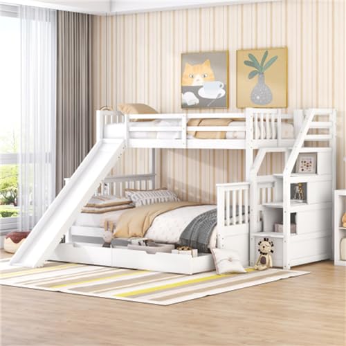 Etagenbett 90 X 200 Über 140 X 200 Kinderbett Für 2 Kinder Und Jugendliche Hochbett Mit Schubladen Stauraum Und Rutsche Gästebett Holz Bettgestell Jugendbett Weiß