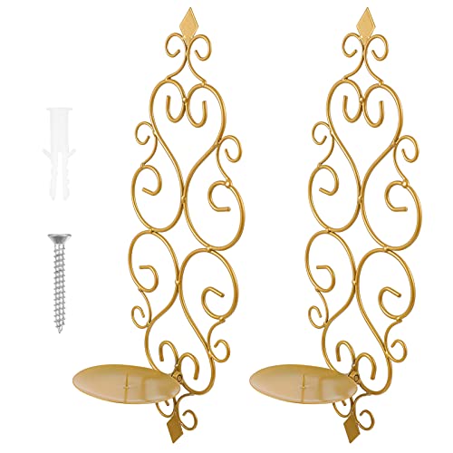 Homoyoyo 2Pcs Flower Wall Hanging Candle Holder LED Decor Wall Mounted Candle sconces Home Decor Wall Candle sconces LED Tea Lights Lantern Candle Wall Sconce Vintage Iron Wall Bracket