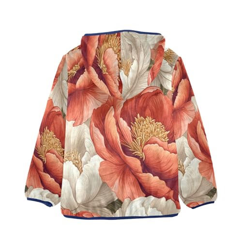 Floral Design with Flowers Toddler Fleece Jacket Girl Boys Hooded Fleece Jacket Coat Warm Outwear Zip-up 3-10T2