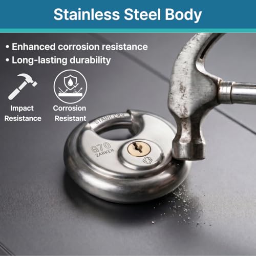 Image of G70 keyed Alike Padlocks, Heavy Duty Stainless Steel Discus Lock - 70mm Stainless Steel Body and Shackle, 10 Keys, Garage, Warehouses, Outdoors, 2-Pack