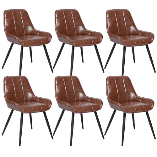 WOLTU Juego de 6 Sillas de Comedor, Sillas de Cocina de Respaldo Medio, Asiento Acolchado de Cuero Sintético Retro, Estructura de Metal, Adecuadas para Comedor, Cocina, Salón y Dormitorio,Marrón