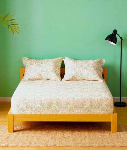 Image of Portico New York Super King Size Flat 100% Cotton Super Soft Bedsheet with 2 Pillow Covers Lavender (Mint)