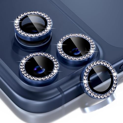 Image of Choiche Compatible for iPhone 17 Pro /iPhone 17 Pro Max Camera Lens Protector Bling, 9H Tempered Glass Camera Cover Screen Protector Metal Ring Decoration Accessories (Diamond-Blue)