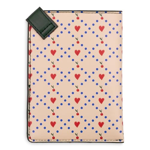 ban.do Getaway Retro Passport Holder, Durable Vegan Leather Passport Cover, Travel Wallet Fits Credit Cards and Vaccine Card, Cherry Hearts2