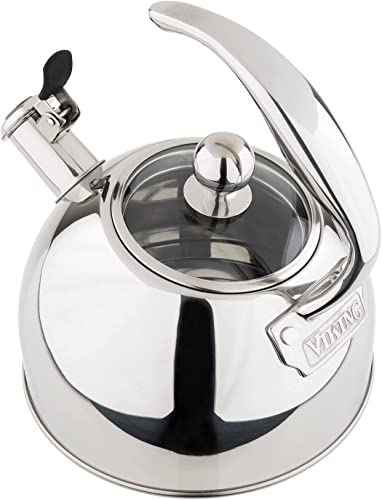 Viking 2.6 Quart Stainless Steel Whistling Tea Kettle With 3-Ply Base, Mirror Finish #TOP7