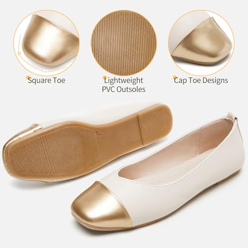 Eydram Ballet Flats Shoes for Women PU Leather Dress Shoes Square Toe Black White Flats for Women Dressy Comfortable for Walking Office Party3