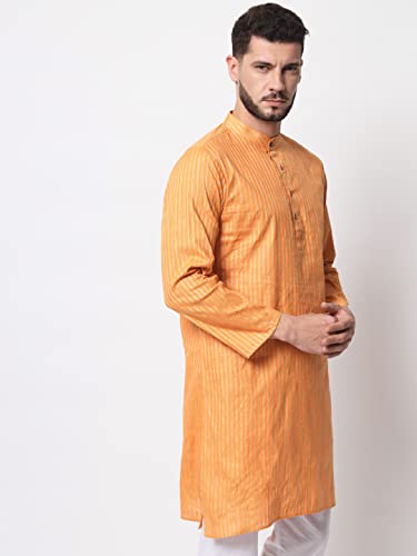 Image of Vastraa Fusion Men's Printed Kurta Pure Cotton Long Kurta, Round Collar, Full Sleeves, Button Kurta, Ethnic Wear
