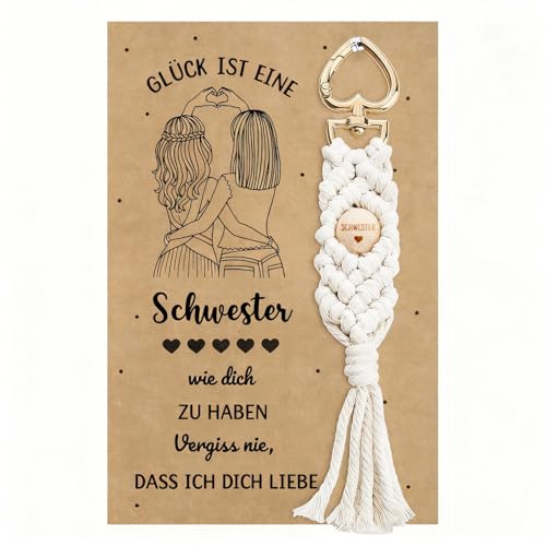 Generisch Schwester Geschenk Schlüsselanhänger mit Karte Geschenke Schwester Geburtstag Weihnachten Jahrestag ValentinstagGeschenk Glücksbringer für Schwestern Frauen (Weiß)