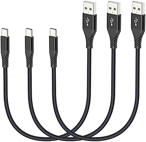 ADILIFT 30cm Short USB A to USB C Cable, [3-Pack 0.3m] USB Type C Fast Charging Cable 3A Nylon Braided USB-C Charger Lead for Samsung Galaxy S20/10/9, Note 9/8, for Charger Station