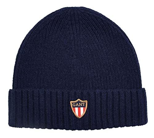 GANT Gorro de punto Banner Shield de lana, talla única, azul, Talla única Cover
