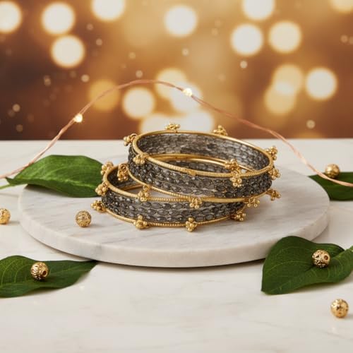 Image of Kashmiri Ghangharoo Glass Bangle Set for Women| Light Weight Bangles | Traditional Transparent Fancy Glass Chudi Set for Wedding, Party|Set Of 16(12 Glass + 4 ghungroo bangles)