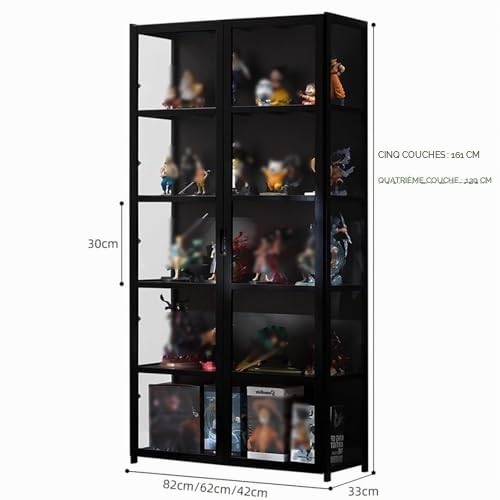 Vitrine en Bambou avec Portes en Acrylique, Meuble de Rangement 4/5 Niveaux, Armoire d’Exposition pour Collections, bibliothèque vitrée Moderne,pour Salon, Chambre ou vitrine à trophées
