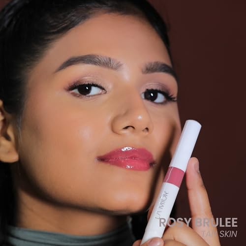 Image of LAMIOR Peptide Glaze Lip Balm - 3 in 1 Formula for Glossy Shine, Healing & Nourishment for Dry Dark & Pigmented Lips with Shea Butter, Non Sticky, Moisturizing Lip Balm for Women, (Rosy Brulee)