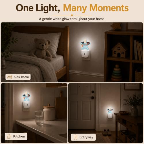 Image of Star Night Light with Dusk to Dawn Sensor, Cat Paw Friends Plug in Night Light for Kids Bedroom Nursery, Soft Warm Glow Lamp for Hallway Bathroom Energy Saving