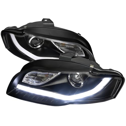 Instyleparts Projector Headlights w/ R8 Style LED Light Bar (Black Housing/Clear Lens) Made for and Compatible with 2006-2008 Audi A4