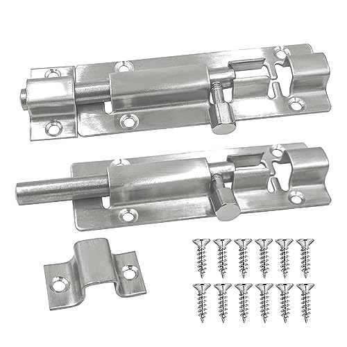 Buxiugk 2Pcs Chiavistello Scorrevole 4 Pollici/100Mm,Lucchetto Scorrevole Per Porta Acciaio Inossidabile Con Viti Per Finestre Cancello