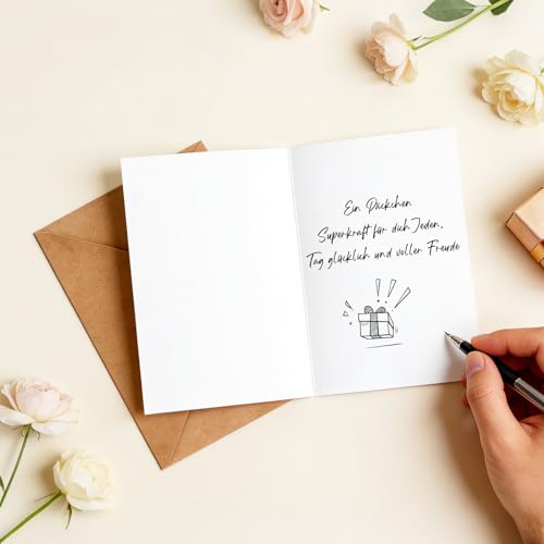 WenmthG Karte mit Umschlag – Gute Besserung Karte & Aufmunterungskarte für Familie, Freunde und Kollegen – „Ein Päckchen Superkraft für dich“ mit Superhelden-Otter & Blumen