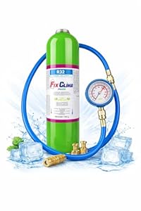FixClima R32 Kältemittel Nachfüllset für Klimaanlagen – 400 g Ersatzgas inkl. Profi-Manometer & Füllschlauch – für Split und Monoblock-Klimasysteme, einfache Anwendung, starke Kühlleistung Set Veltao