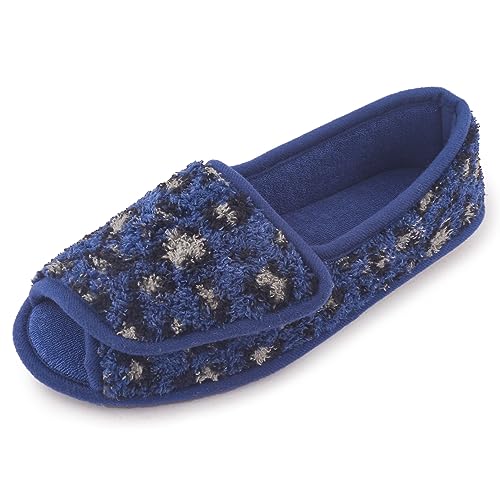 Git-up Women Diabetic Slippers/W Arthritis Edema Adjustable Closure Memory Foam House Shoes Open Toe Extra Wide 09 Blue Leopard