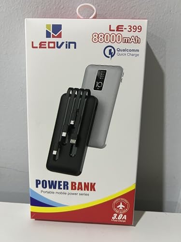 Power Bank Universale 88000 mAh, Ricarica Rapida, Ingresso USB con Cavo
