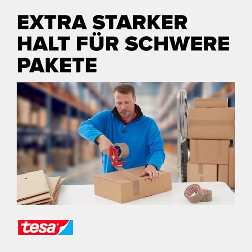 tesa tesapack Ultra Strong - PVC-Klebebänder für festes Verpacken und sicheres Bündeln - Braun - 66 m x 50 mm