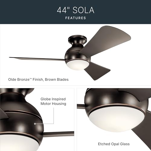 Kichler Sola LED 44" 3 Blade Fan with Etched Cased Opal Glass in Olde Bronze finish and Brown Blades - Image 5