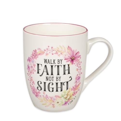 Christian Art Gifts Ceramic Coffee Mug for Women: Walk by Faith Bible Verse
