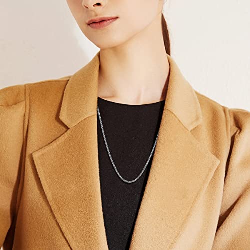 925 Sterling Silver Round Box Chain 1MM, 1.5MM, 2MM, 2.5MM, 3MM Silver/Gold Square Rolo Link Chain Necklace for Men Women 18, 20, 22, 24, 26 Inch3