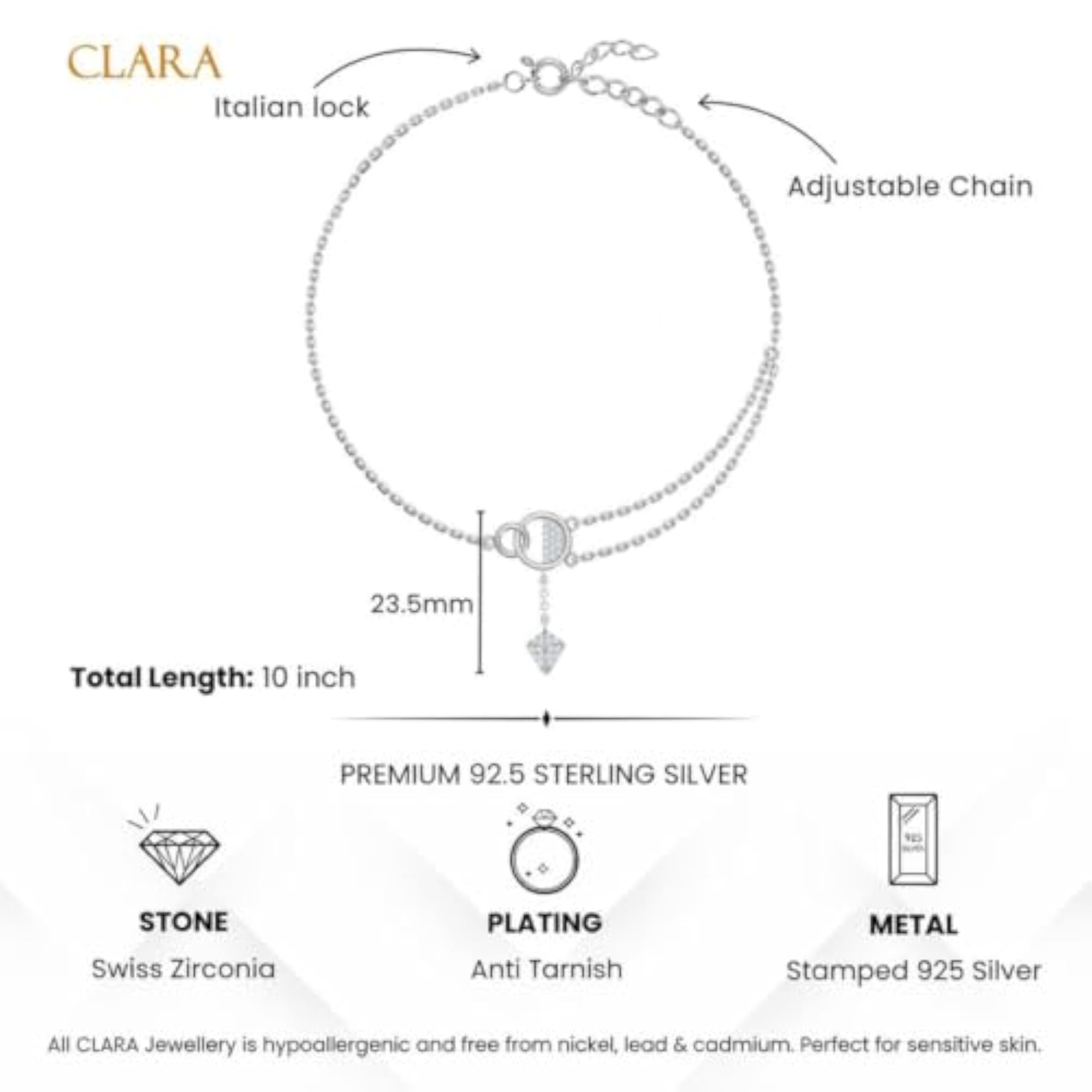 Women's 925 Sterling Silver Dharini Anklet Payal, Adjustable