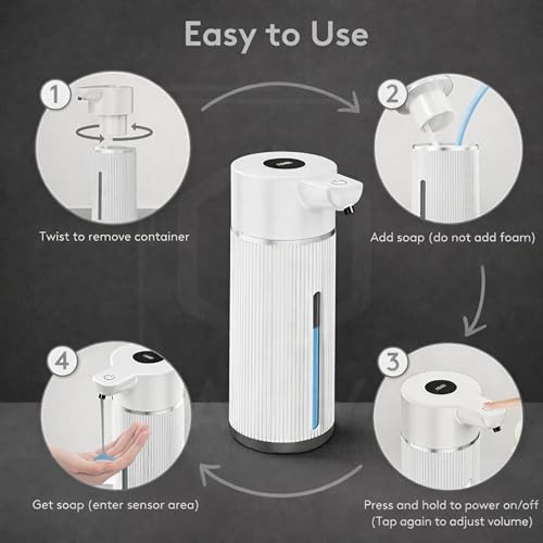 Image of 450ML Automatic Touchless Foam Dispenser, Rechargeable Sensor Foaming Dispenser with Digital Display, 4-Speed Adjustable Foam Control, Electric Auto Dispenser for Bathroom & Kitchen (White)