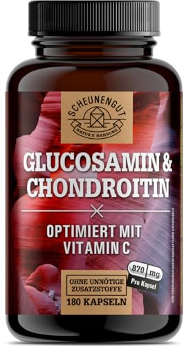 Glucosamin Chondroitin Hochdosiert -2630mg pro Tagesdosis- mit Vitamin C für eine normale Kollagenbildung* für Knochen & Knorpelfunktion -Hochdosiert- Laborgeprüft DE SCHEUNENGUT®